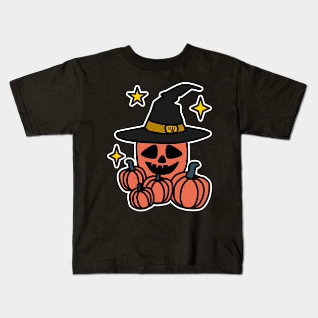 Spooky Halloween Pumpkin in a Witches Hat Kids T-Shirt by Nice Surprise